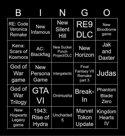 State of Play Bingo Card