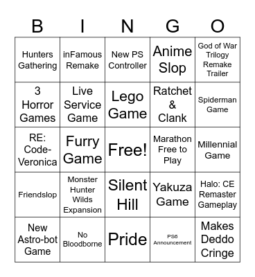 State Of Play Bingo Card