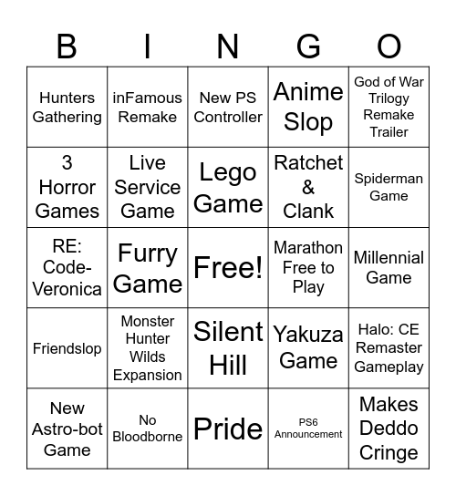 State Of Play Bingo Card