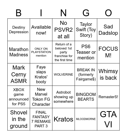 OCTAVIO STATE OF PLAY PREDICTIONS Bingo Card