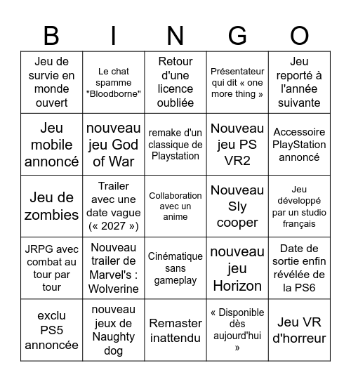 state of Play Bingo Card