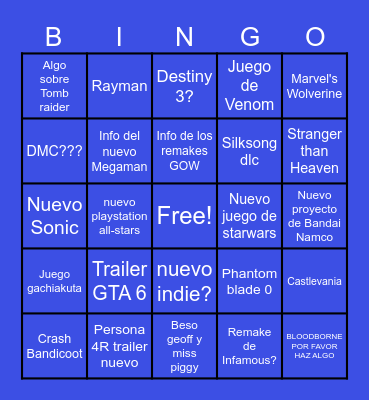 State of play Bingo Card