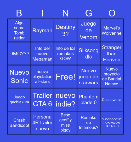 State of play Bingo Card