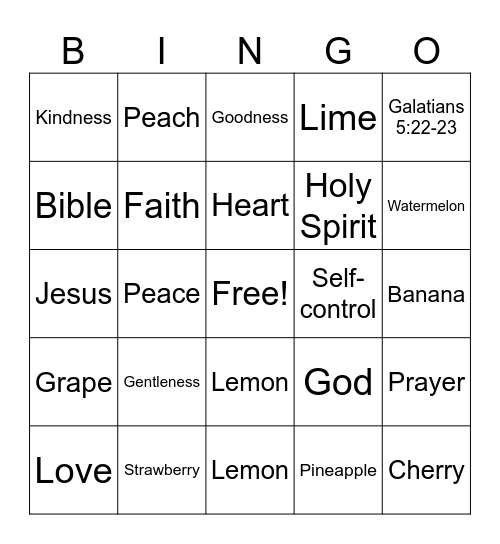 Fruits of the Spirit Bingo Card