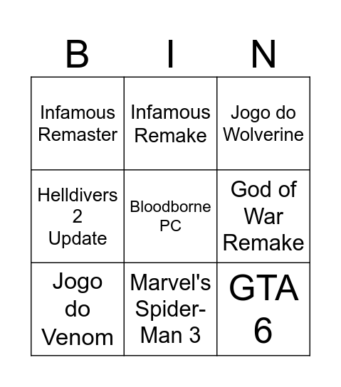 State of Play Bingo Card
