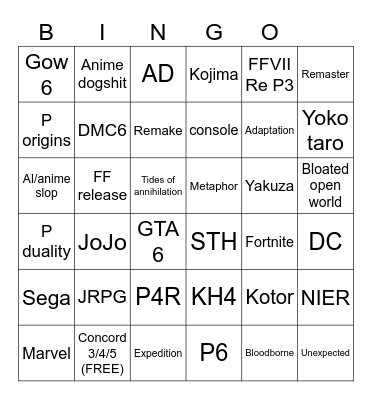 SGF/SoP/XGS Bingo Card