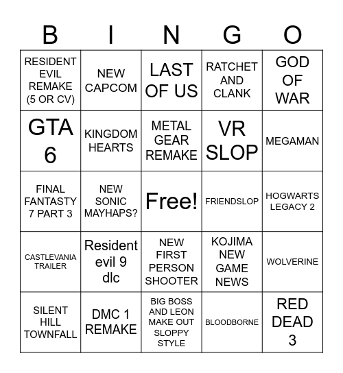 STATE OF PLAY Bingo Card