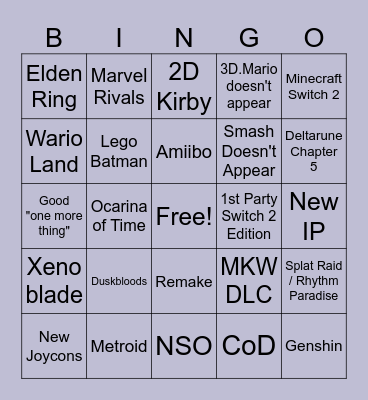 Nintendo Direct June 2026 (if it happens) Bingo Card