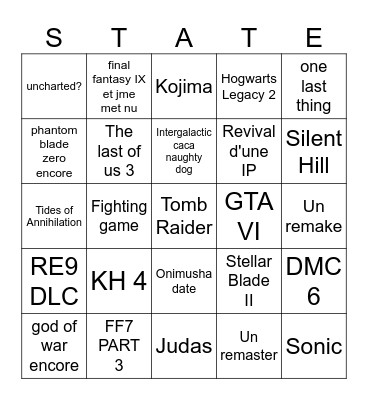 State of Play Bingo Card