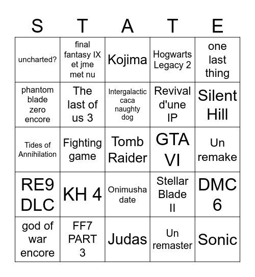 State of Play Bingo Card