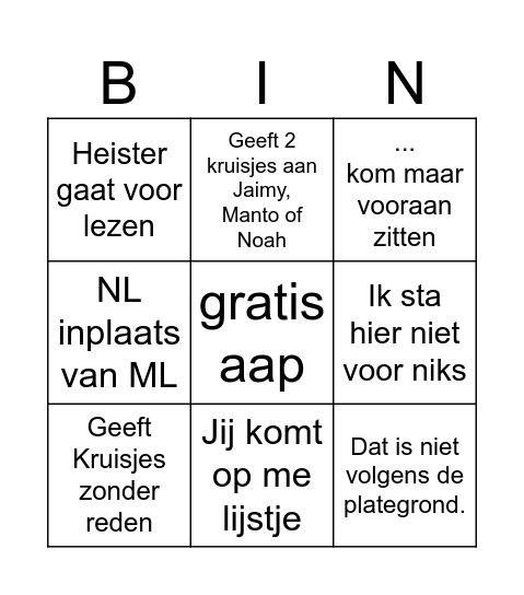 Voledige school dag Bingo Card