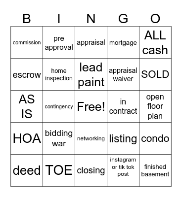 Real Esate Bingo Card