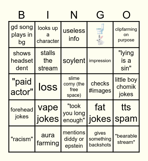 corny stream + chat bingo Card