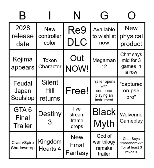 State of Play 6/2026 Bingo Card