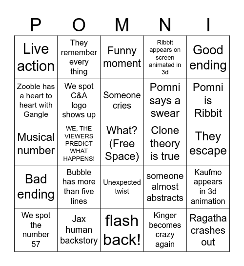 pomi Bingo Card