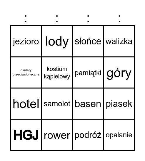 WAKACJE! Bingo Card
