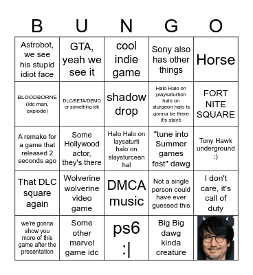 Playstation Bingo Card
