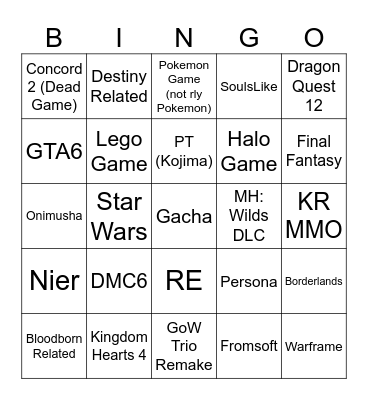 Games Fest Bingo Card