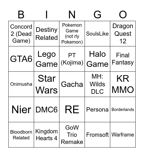Games Fest Bingo Card