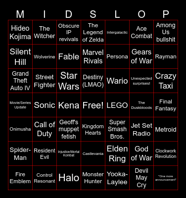 Gaming Event Month Bingo Card