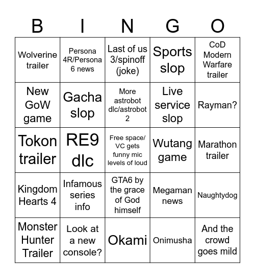 State of Play Bingo Card