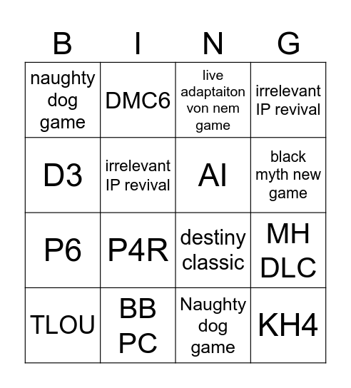 State of Play Bingo Card