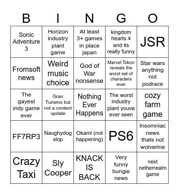 State of Play Bingo Card