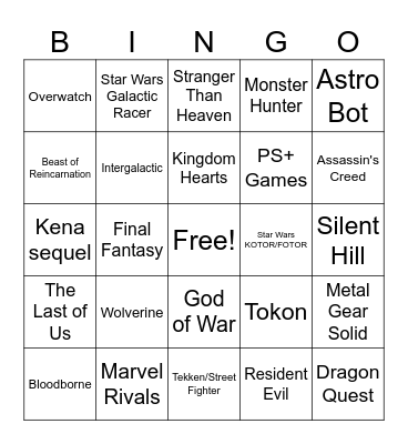 Playstation State of Play 6-2-2026 Bingo Card
