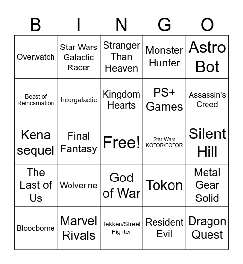 Playstation State of Play 6-2-2026 Bingo Card