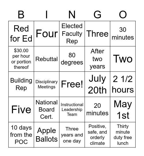 Untitled Bingo Card