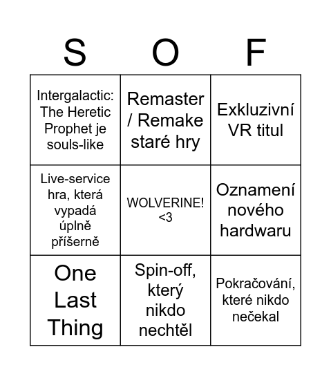 State of Play 2026 Bingo Card