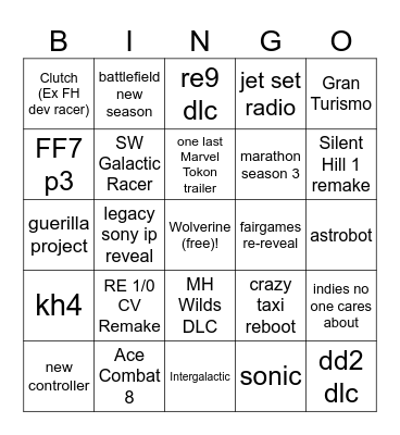 Sony SoP June 2026 Bingo Card