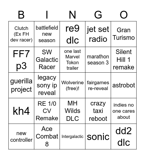 Sony SoP June 2026 Bingo Card