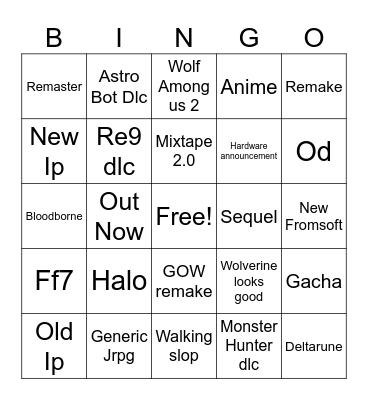State of Play Bingo Card