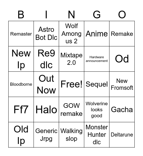 State of Play Bingo Card