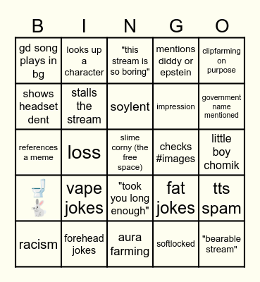 corny stream + chat bingo Card