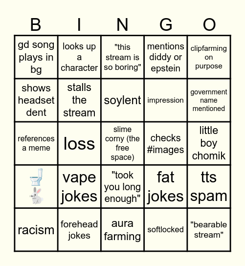 corny stream + chat bingo Card