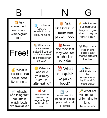 Nutrition Workshop Bingo Card