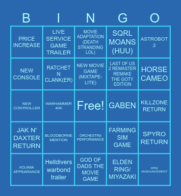 PLAYSTATION STATE OF PLAY Bingo Card