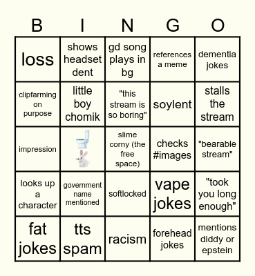 corny stream + chat bingo Card