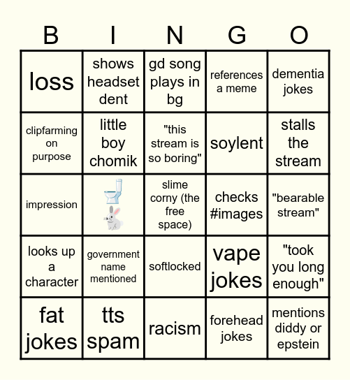 corny stream + chat bingo Card