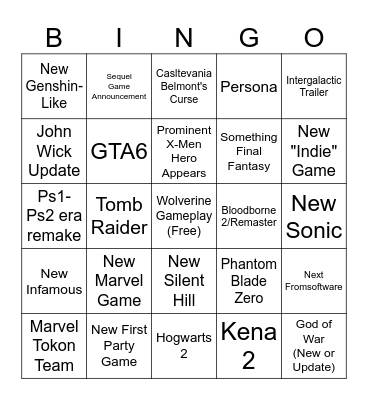 State of Play Bingo Card