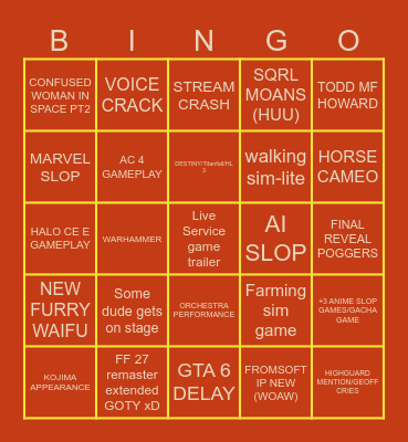 SUMMER GAMES FEST Bingo Card