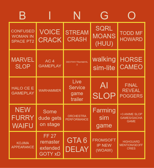 SUMMER GAMES FEST Bingo Card