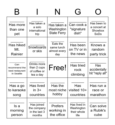 Turner & Townsend Summer Party Bingo Card