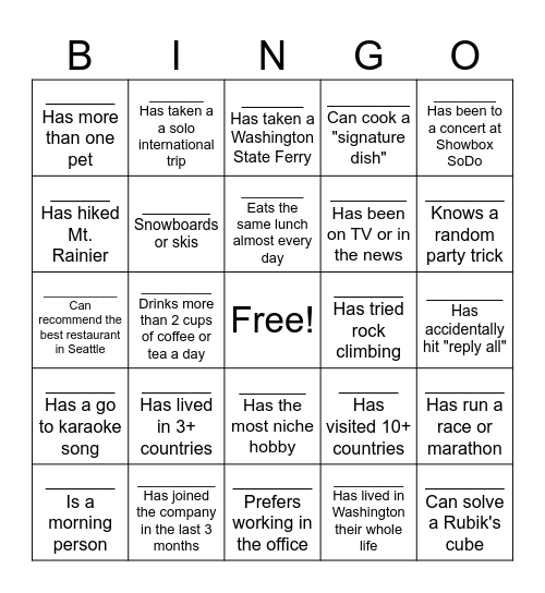 Turner & Townsend Summer Party Bingo Card