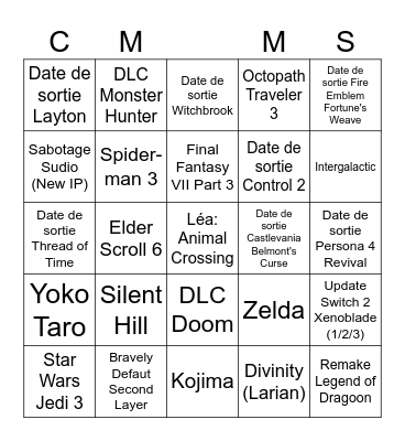 Summer Game Fest 2026 Bingo Card
