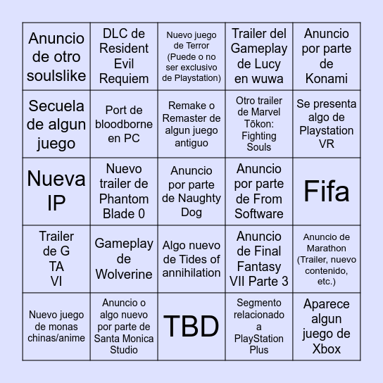Que sucede en el state of play? Bingo Card