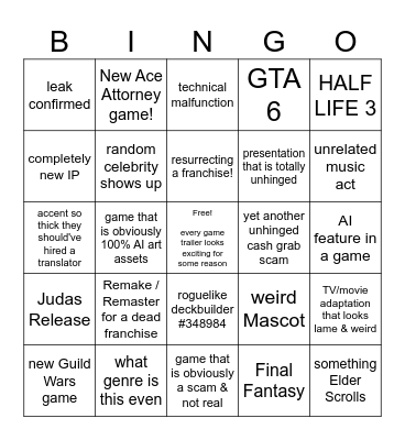 Summer Game Fest 2026 Bingo Card
