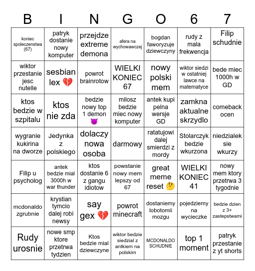8 KLASA Bingo Card
